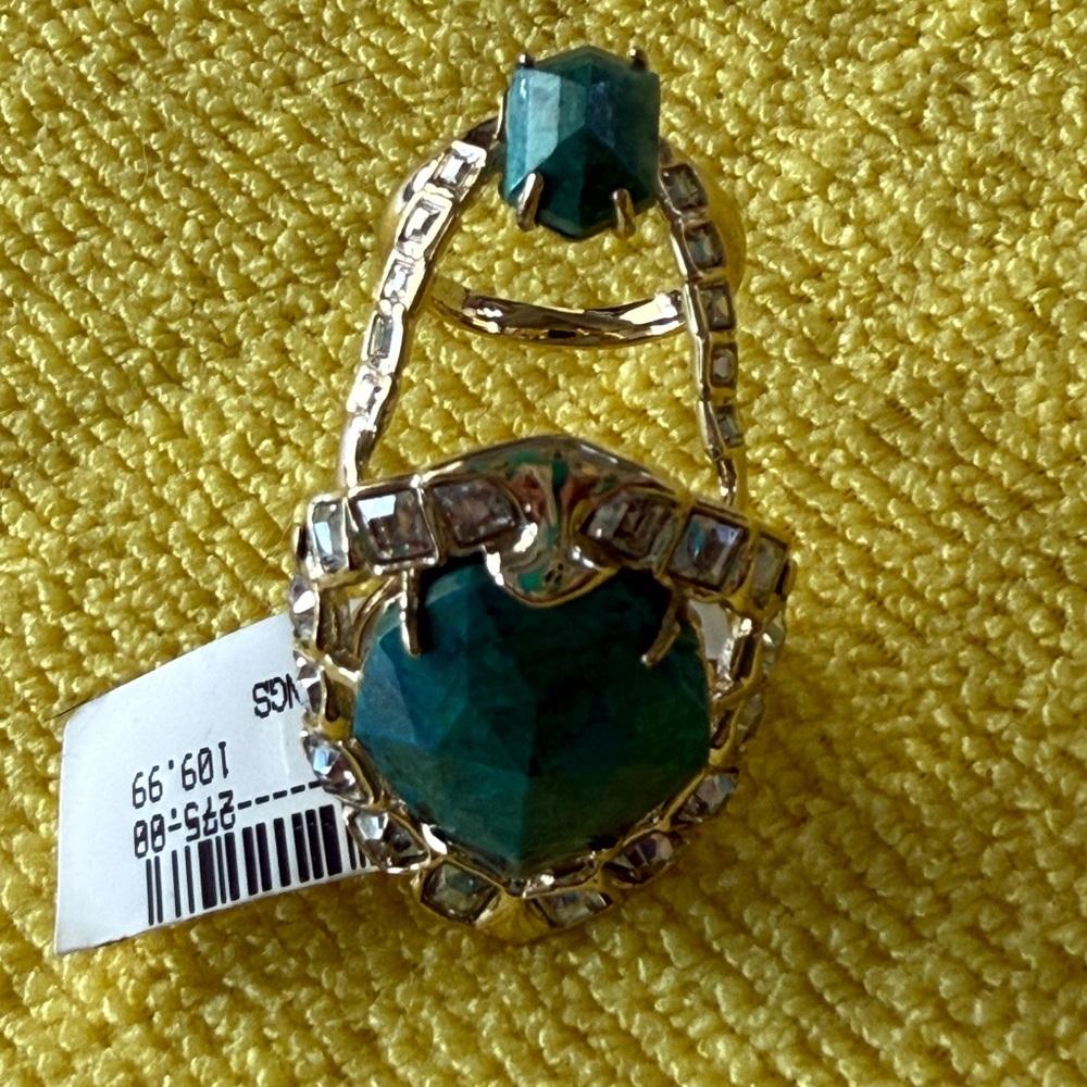 Alexis Bittar Green and Gold Ring with Intricate Design